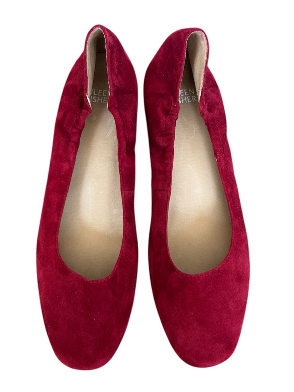 Eileen Fisher | Women’s Red Suede Round Toe Chunky Wrapped Heel Shoes Size 10